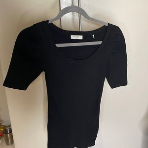 Sandro XS Black Ribbed Boat Neck Top Mint Condition